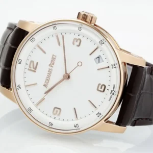 watch Audemars Piguet CODE 11.59 Blue Dial Three-Hand Automatic Watch 41mm Rose Gold Case with Brown Leather Strap